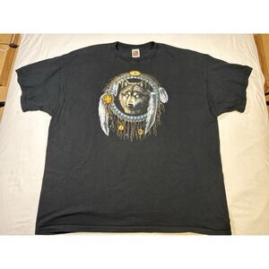 Vintage 90s Native American Wolf Dreamcatcher T-Shirt 3XL Fruit of the Loom